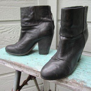 Rag & Bone NEWBERRY Black Leather Boot EU 37.5 Women's US 7.5 Zip Bootie Used